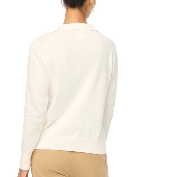 J.Crew Ivory Cotton Collared V-Neck Sweater Polo XL NWT Lightweight Knit - Picture 2 of 7